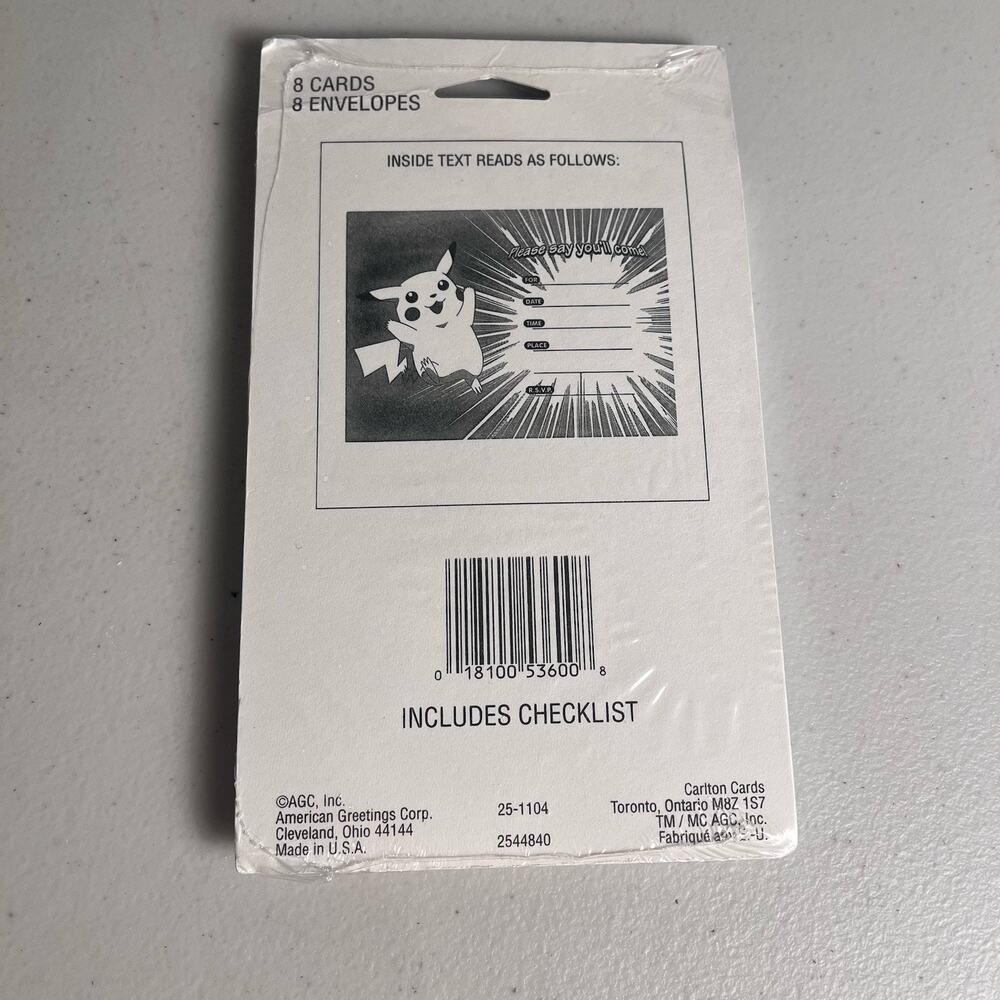 Vintage Pokemon Birthday Party Invitation Cards 1990s New Pikachu Psyduck USA - Picture 2 of 4